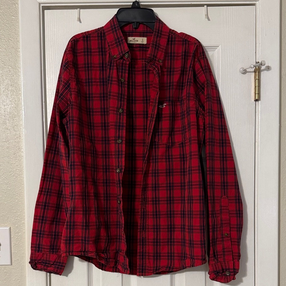 Hollister Red and Navy Checkered Shirt